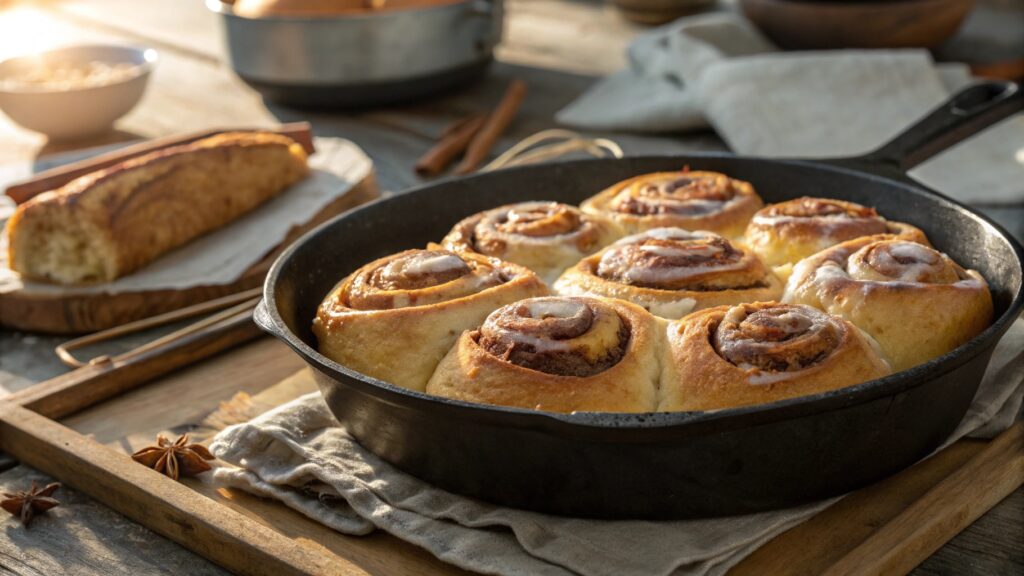 A Batch Of Golden Cinnamon Rolls Fresh Out Of The