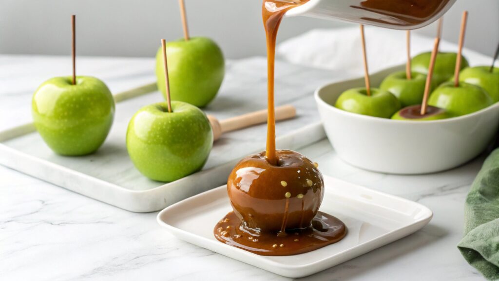 A Step By Step Shot Of Caramel Being Poured Over A