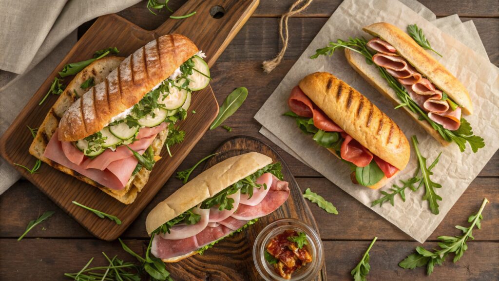 A Variety Of Mortadella Sandwiches Displayed On A