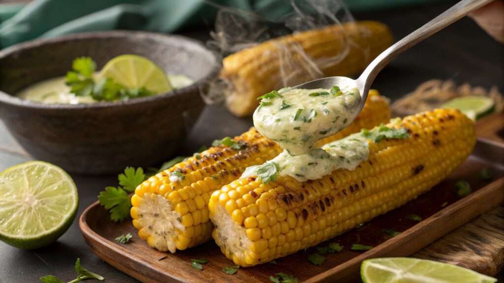 Close Up Shot Of A Spoon Spreading Creamy Lime But