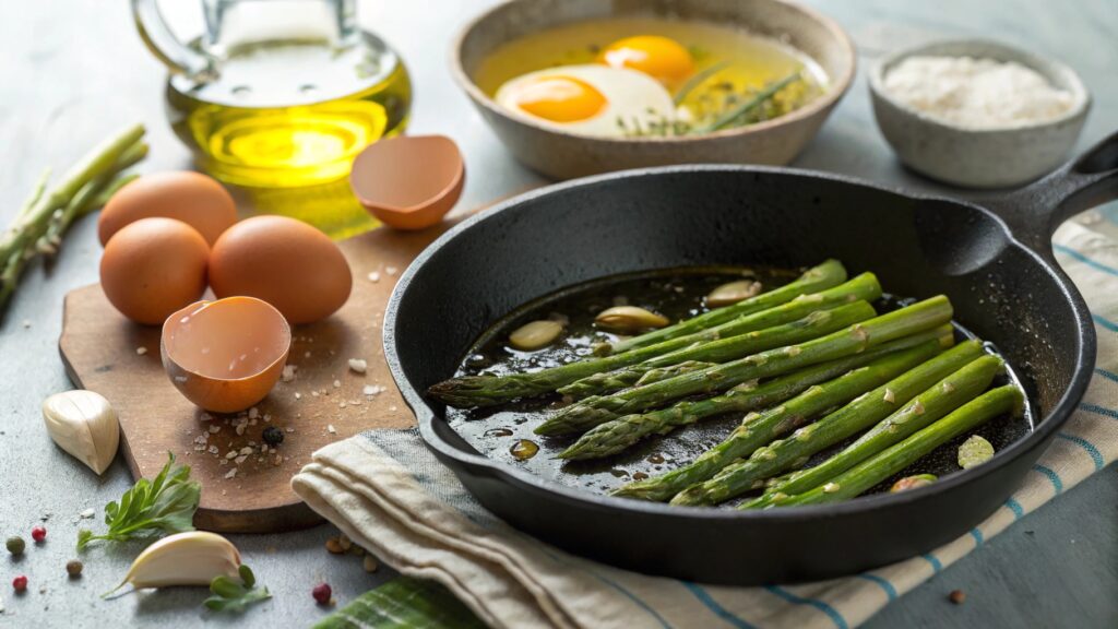 Close Up Shot Of Asparagus Being Saut Ed In Olive