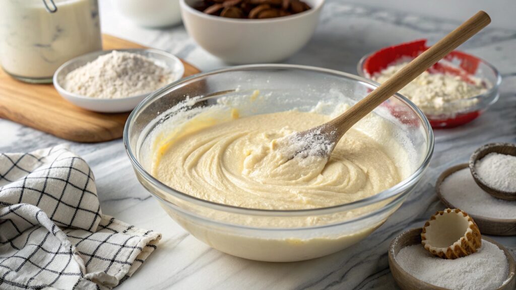 Close Up Shot Of Cheesecake Pancake Batter Being M
