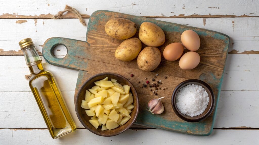 Flat Lay Of Ingredients For Tortilla Of Patate Pe