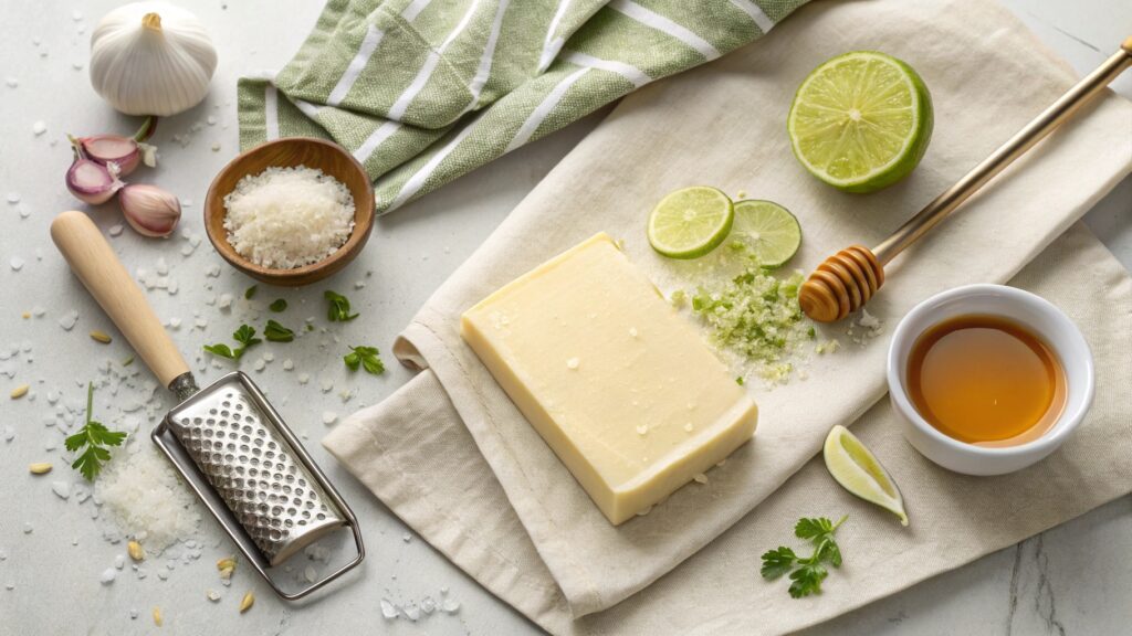 Flat Lay Of Lime Butter Ingredients A Stick Of Bu