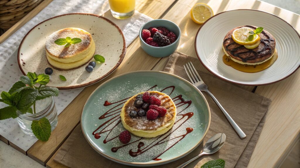 Overhead Shot Of A Breakfast Table With Cheesecake