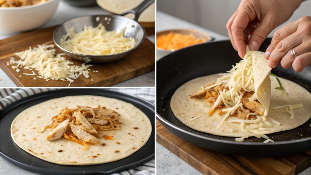 Step By Step Images Showing A Chicken Quesadilla B